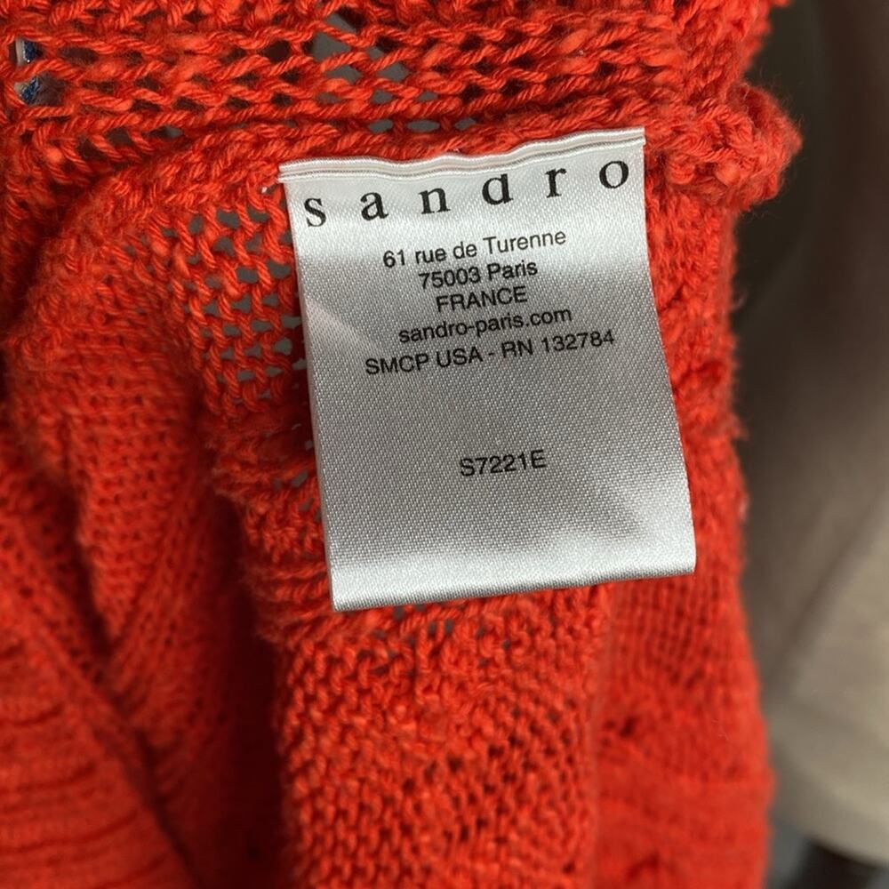 Sandro Cable Knit Sweater Orange Long Sleeve cotton linen blend crew neck size 6 - Picture 7 of 8